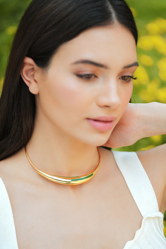 Green Enamel Gold Plated Neckpiece 
