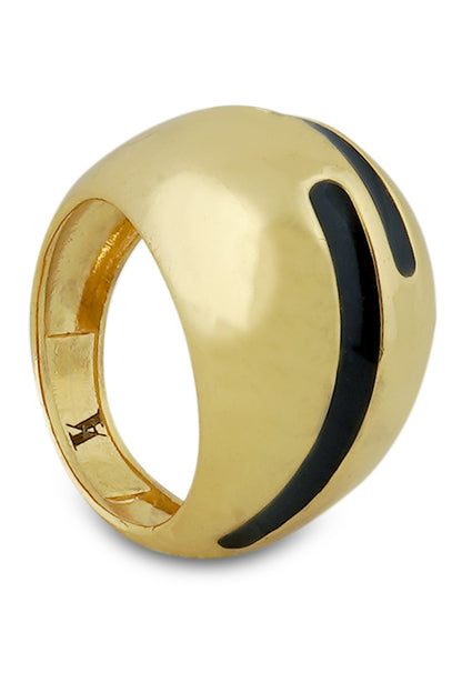 Gold Black Enamel Ring 