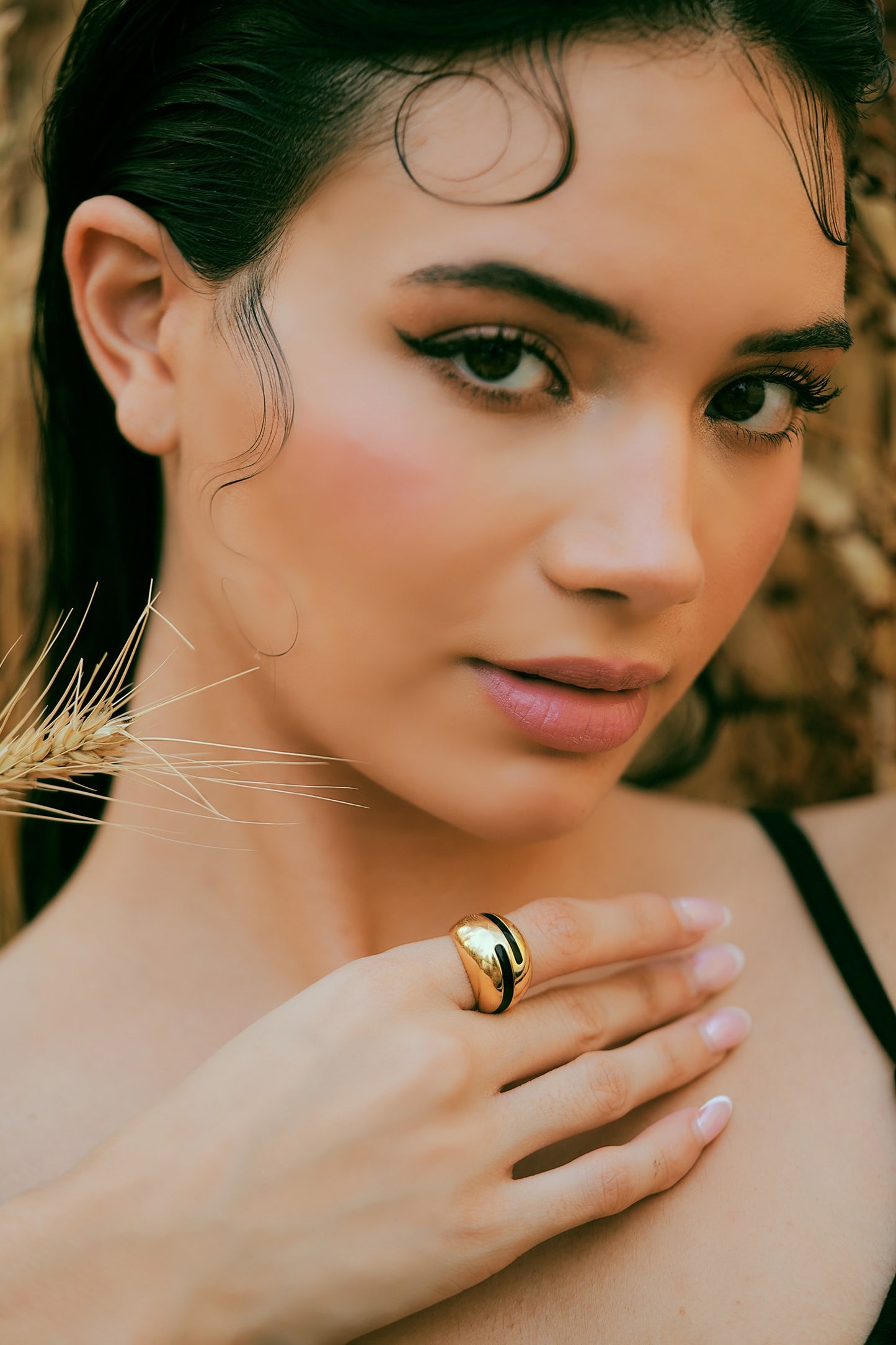 Gold Black Enamel Ring 