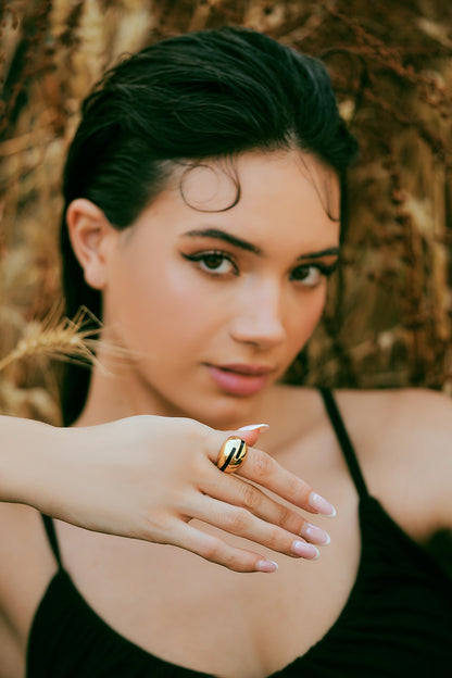 Gold Black Enamel Ring 