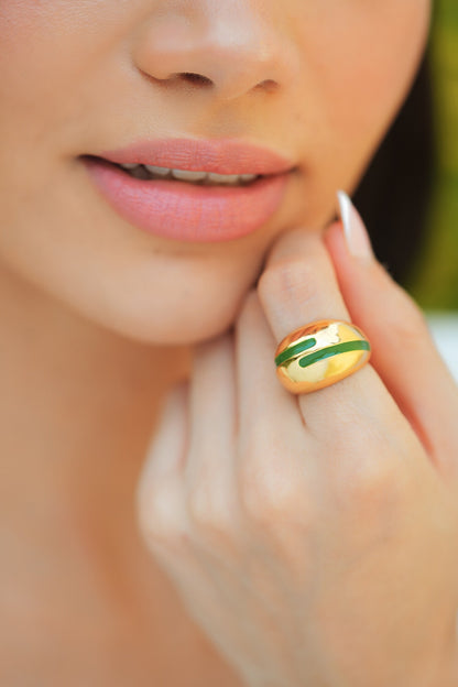 Verdora Green Enamel Gold Ring 