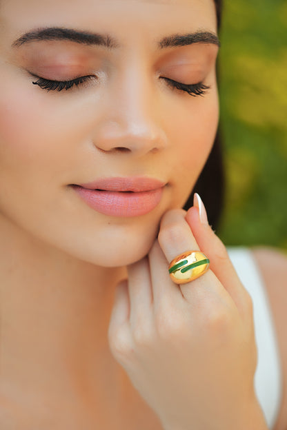 Verdora Green Enamel Gold Ring 