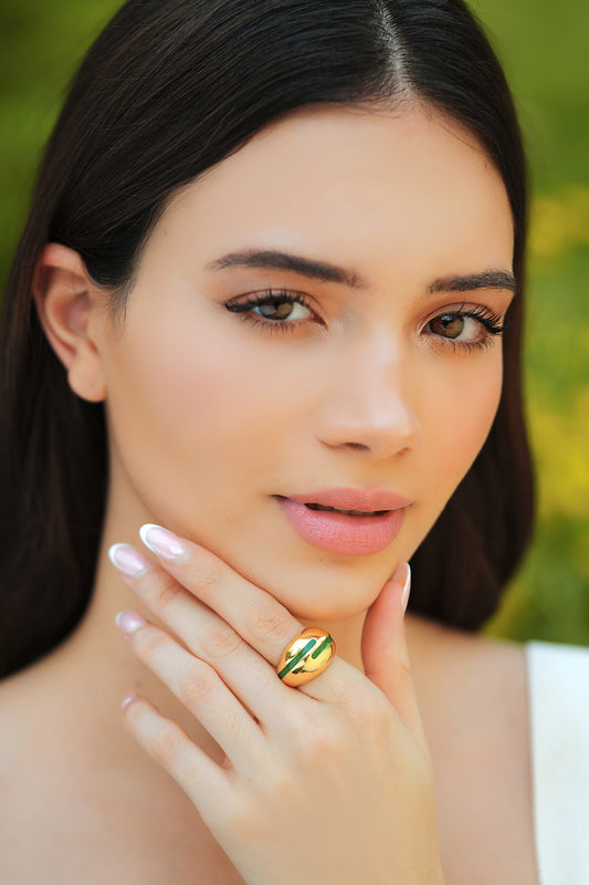 Verdora Green Enamel Gold Ring 