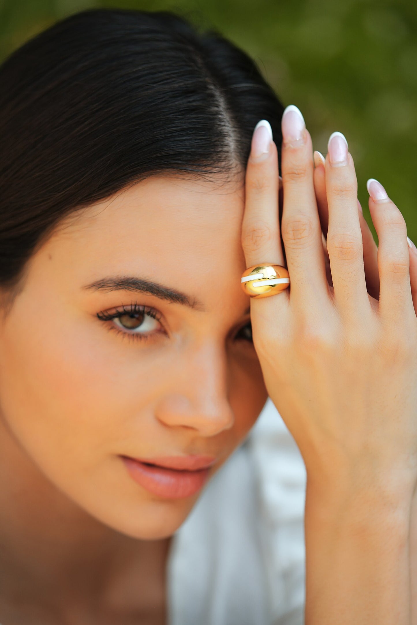 Verdora White Enamel Gold Ring 
