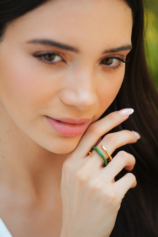 Twistie 2-way Green Enamel Gold Ring 