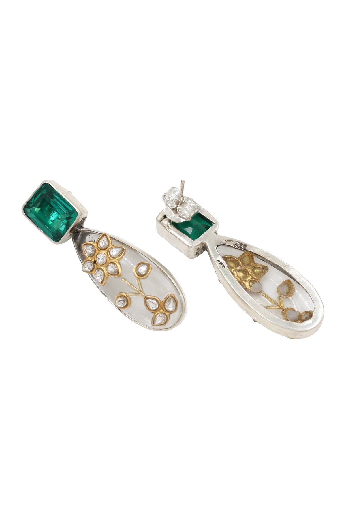 Emerald Silver Earrings 