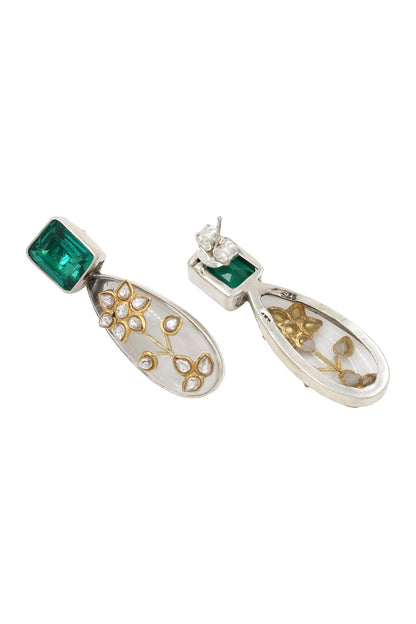 Emerald Silver Earrings 