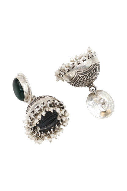 Green Onyx Silver Designer Earrings 