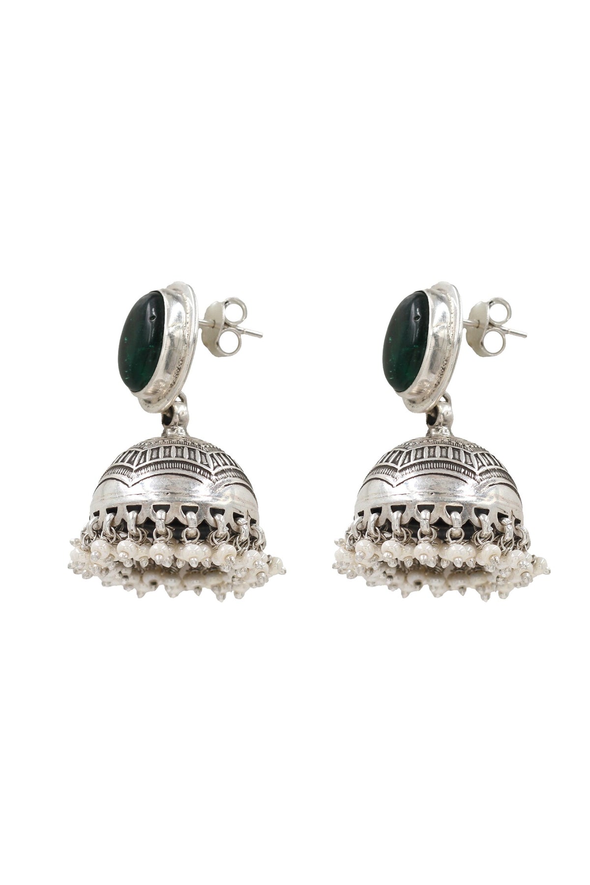 Green Onyx Silver Designer Earrings 