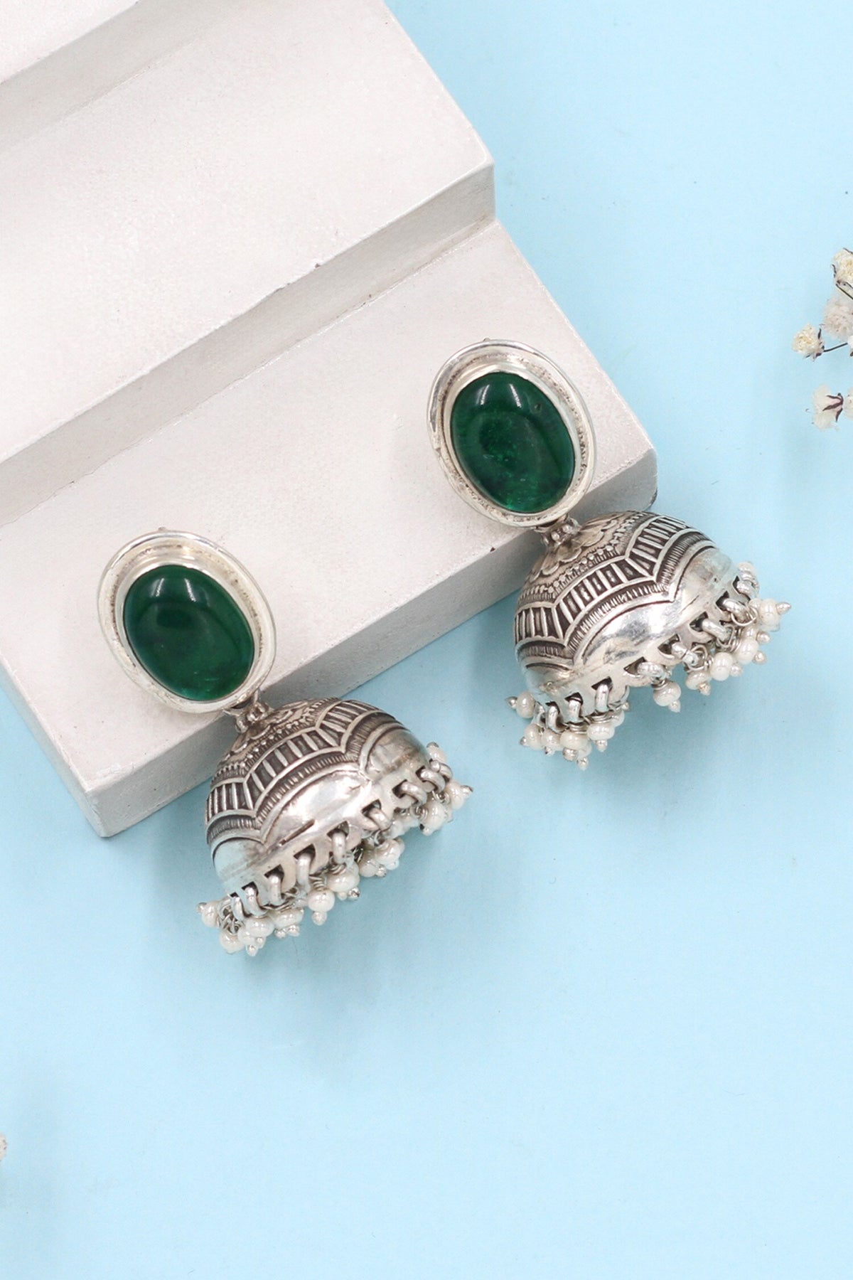 Green Onyx Silver Designer Earrings 