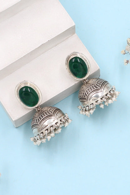 Green Onyx Silver Designer Earrings 