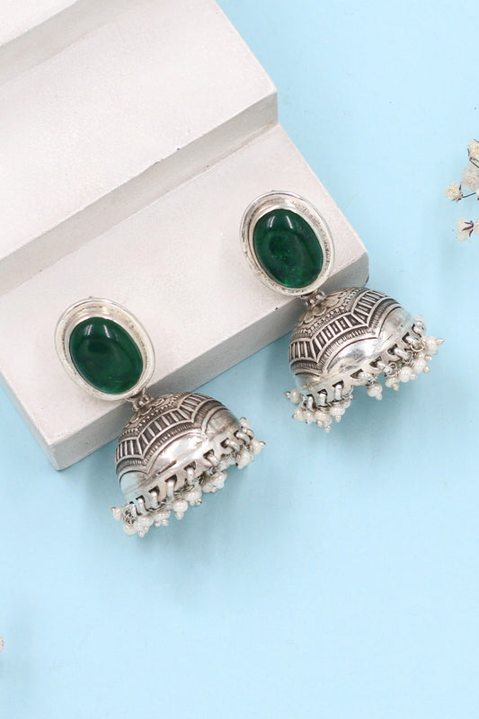 Green Onyx Silver Designer Earrings 