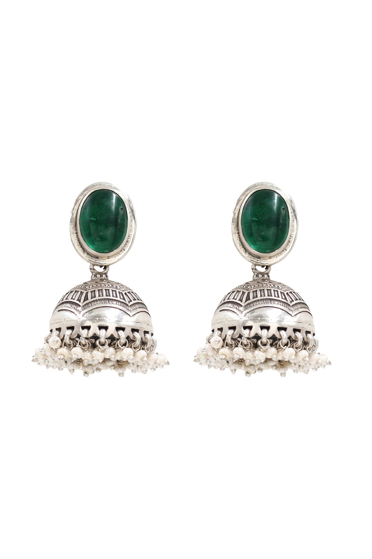Green Onyx Silver Designer Earrings 