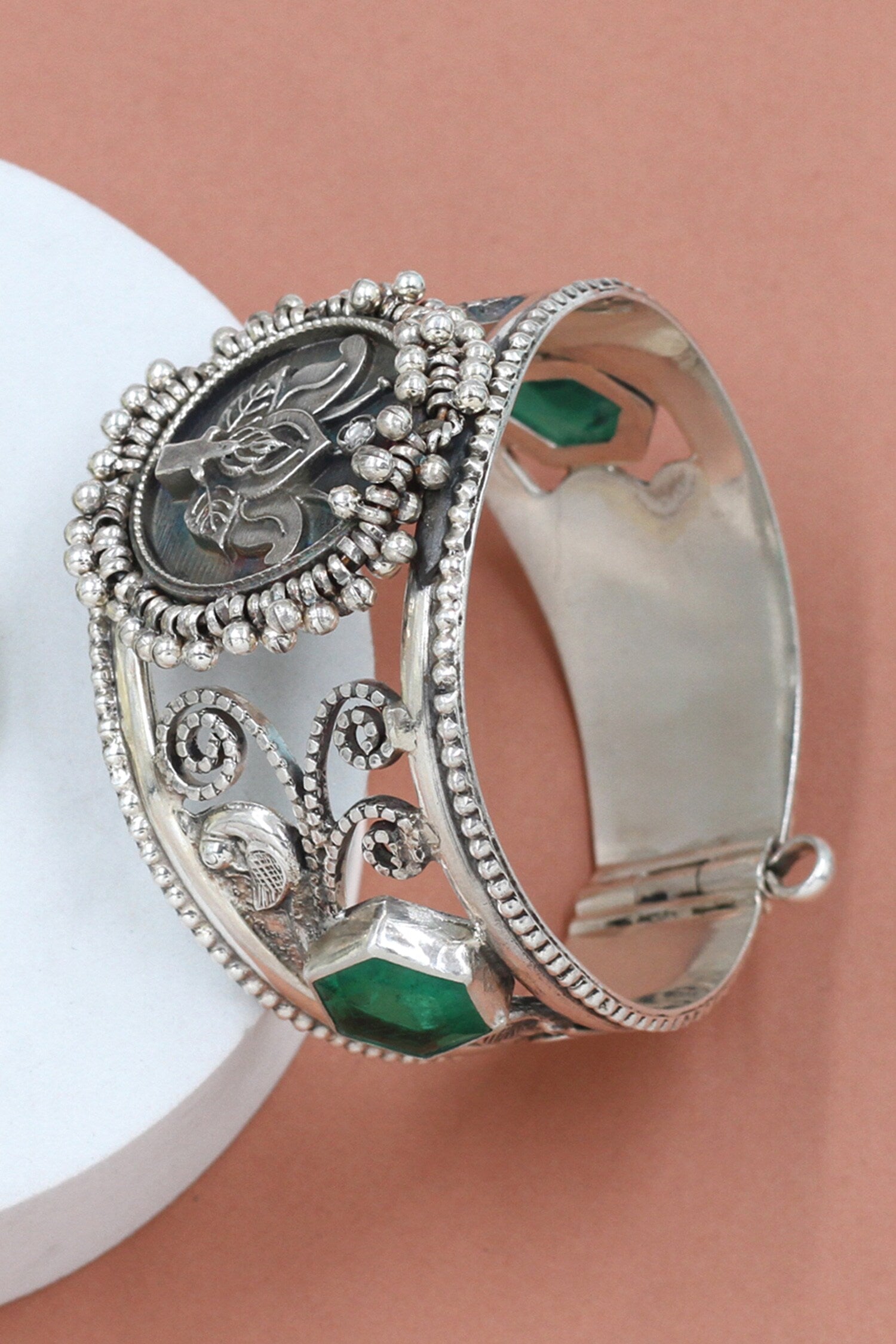 Designer Green Silver Bangle 