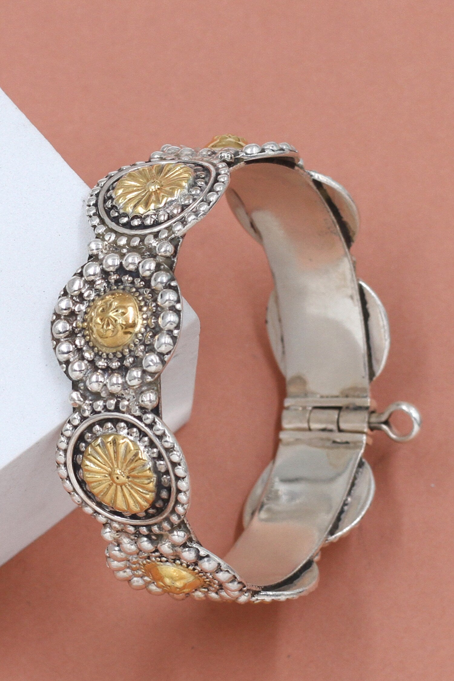 Gold Designer Silver Bangle 
