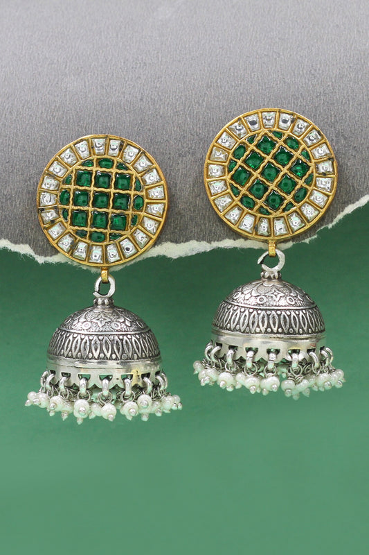 Kundan Green Silver Designer Earrings 