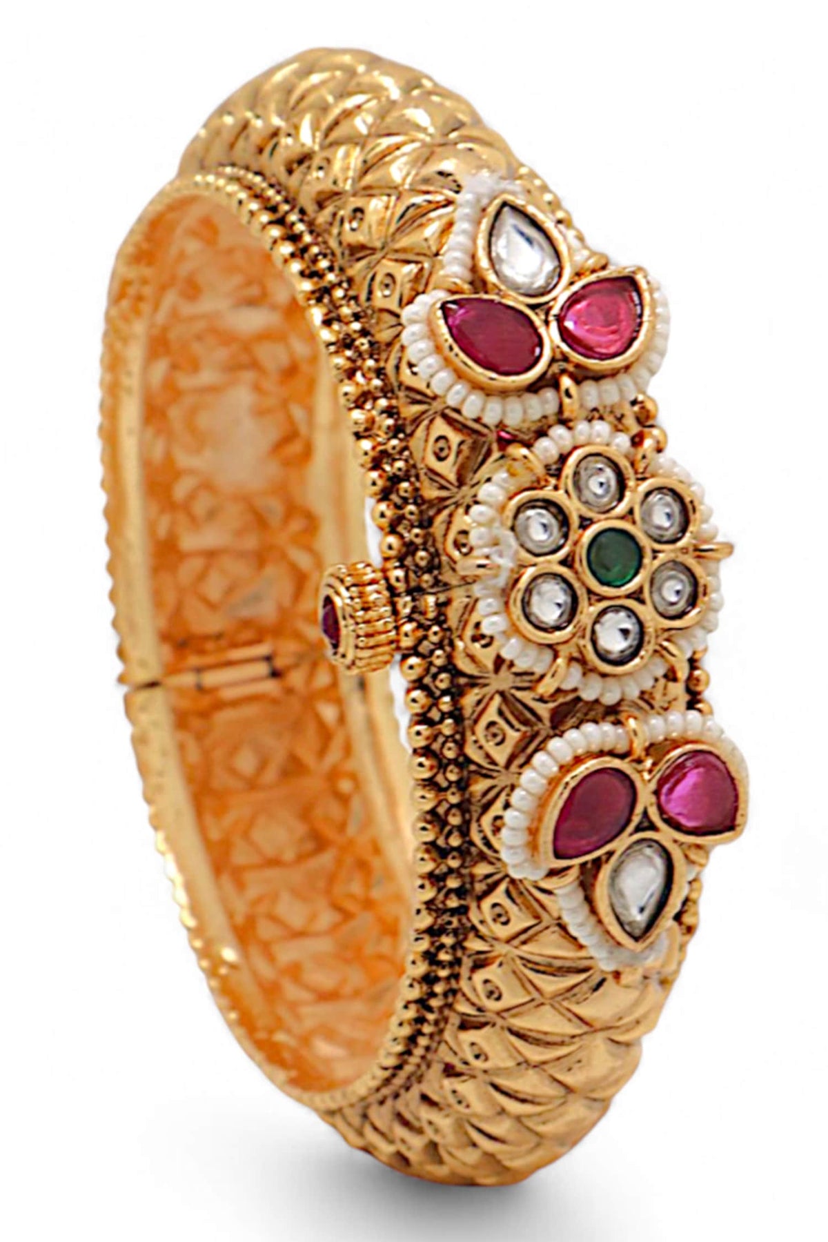 Gold Finish Kundan Polki Bangle 