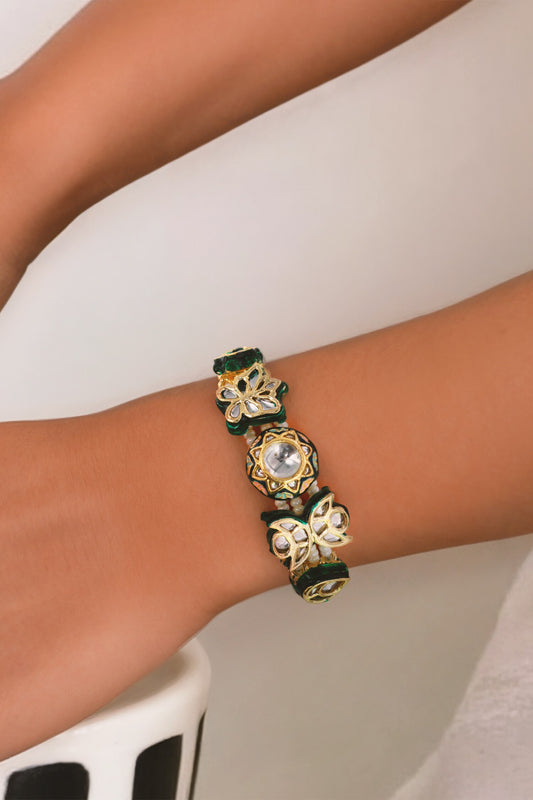 Gold Finish Imitation Kundan Bracelet 