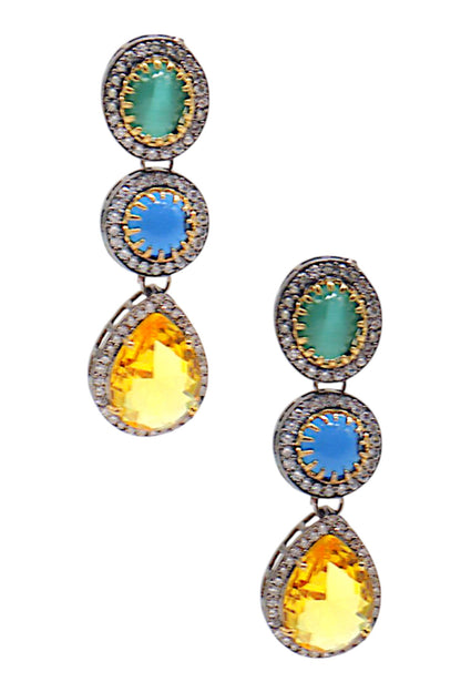 Antique Finish Multi Stone Earrings 