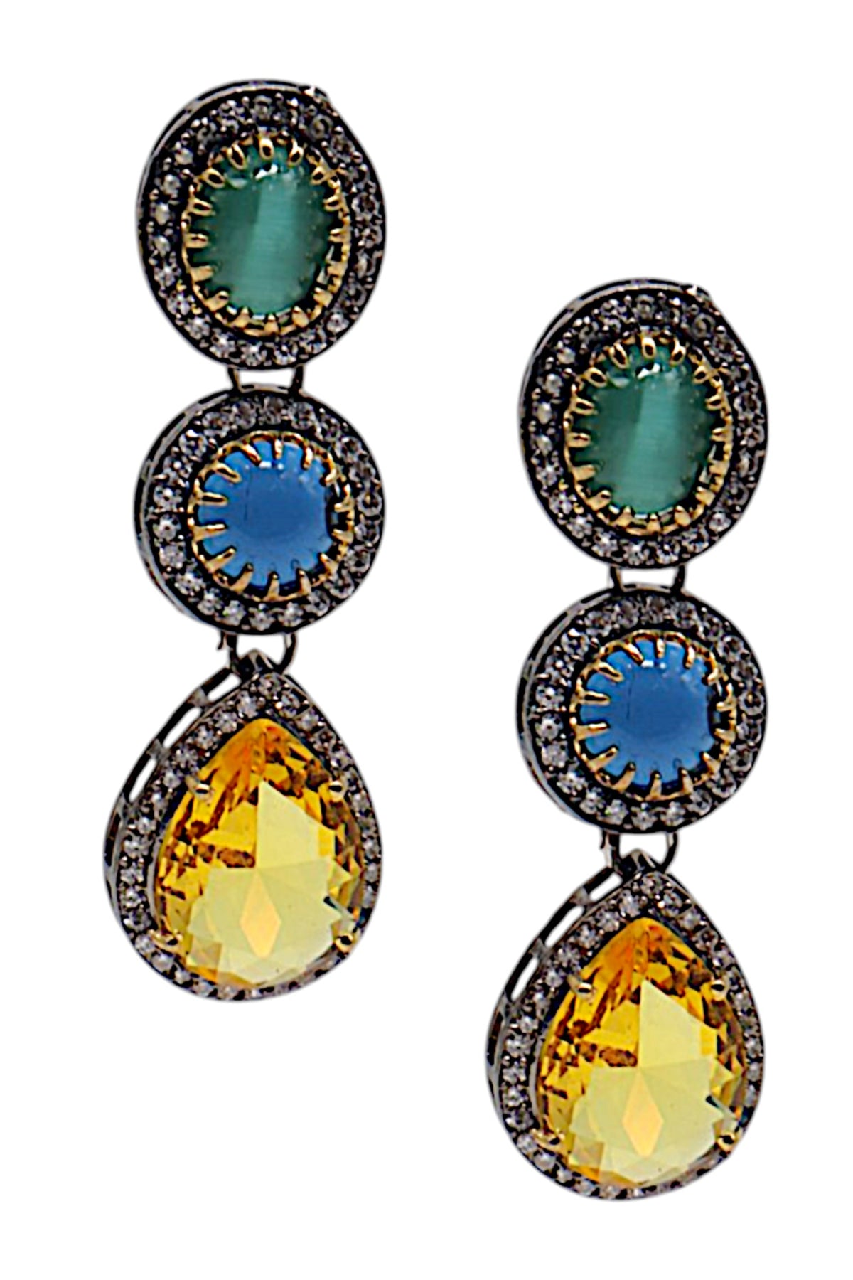 Antique Finish Multi Stone Earrings 