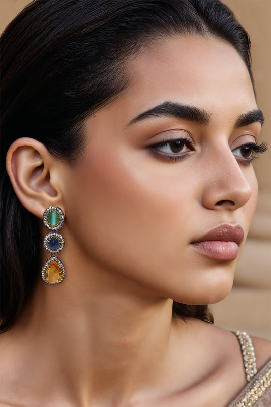 Antique Finish Multi Stone Earrings 