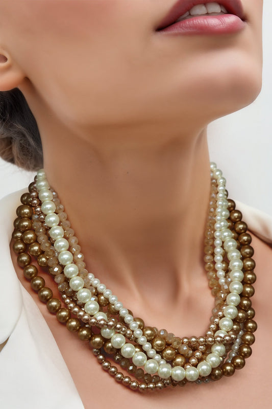 Gold Finish Glass Pearl Necklace 