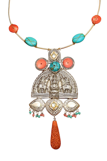 Turquoise Blue Antique Finish Necklace 