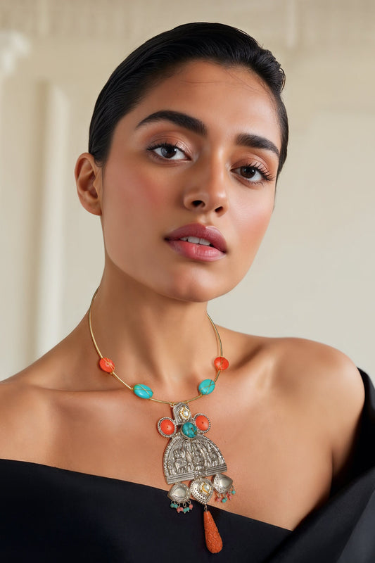 Turquoise Blue Antique Finish Necklace 