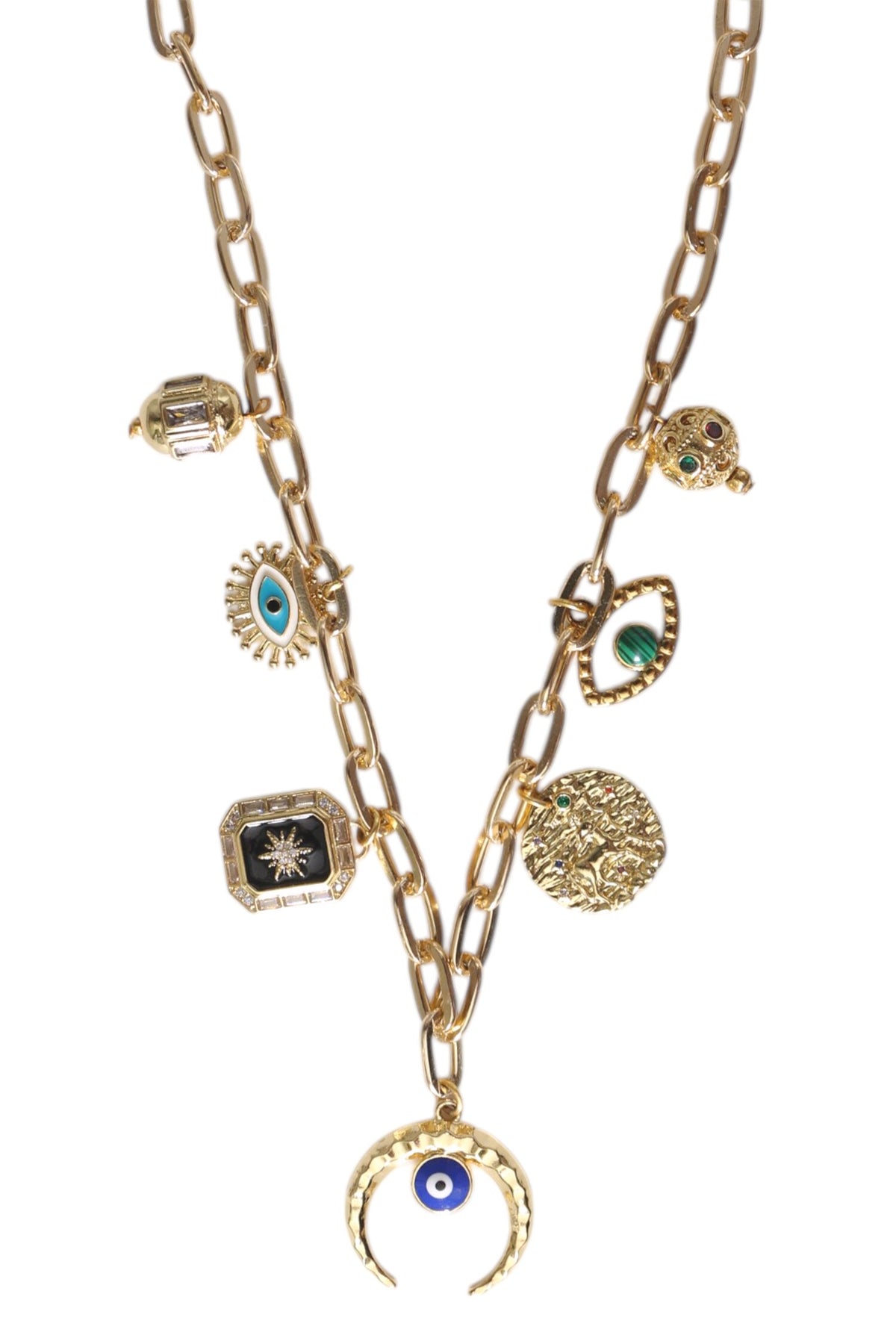 Gold Finish Charm Necklace 