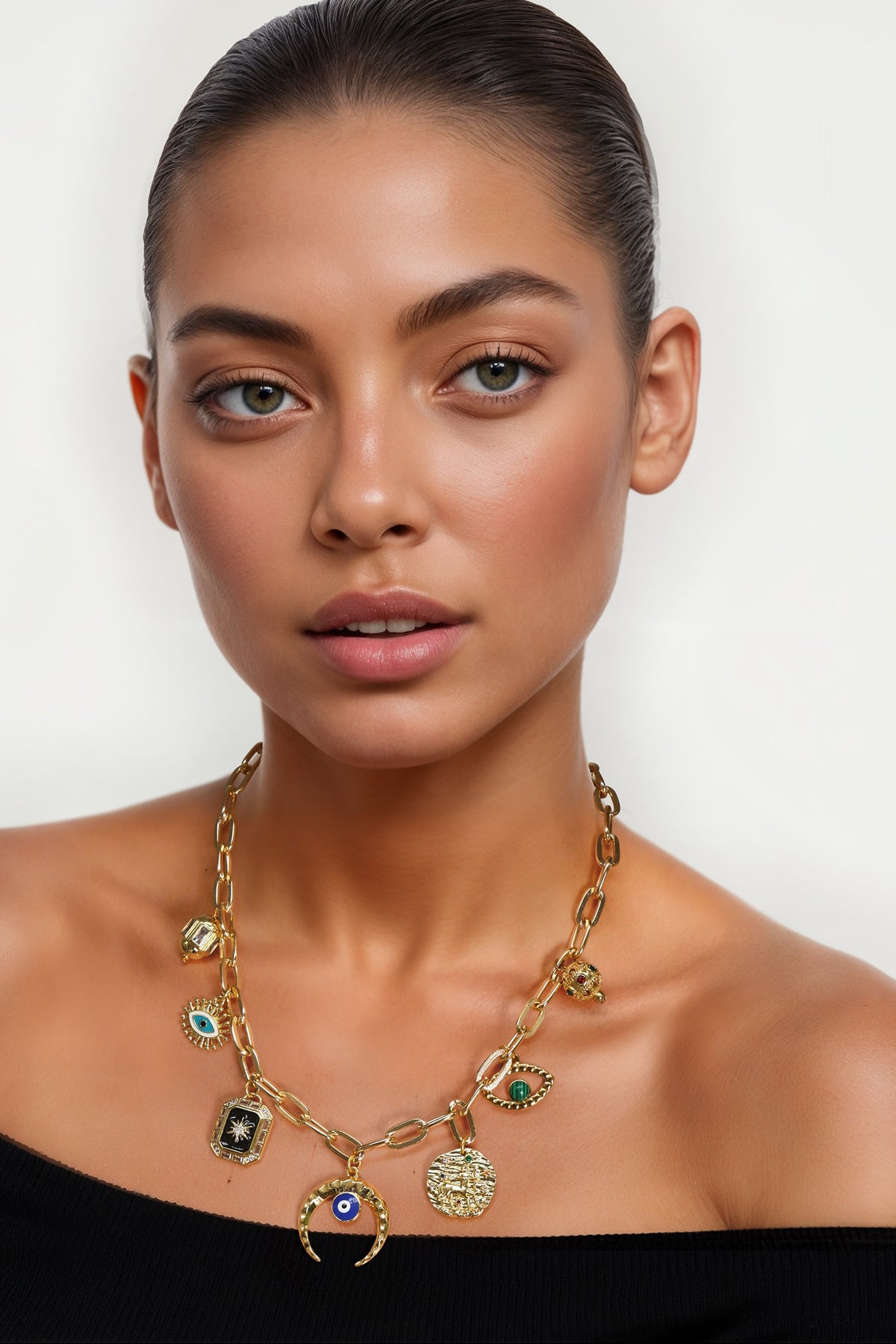 Gold Finish Charm Necklace 