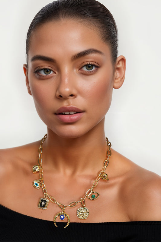 Gold Finish Charm Necklace 