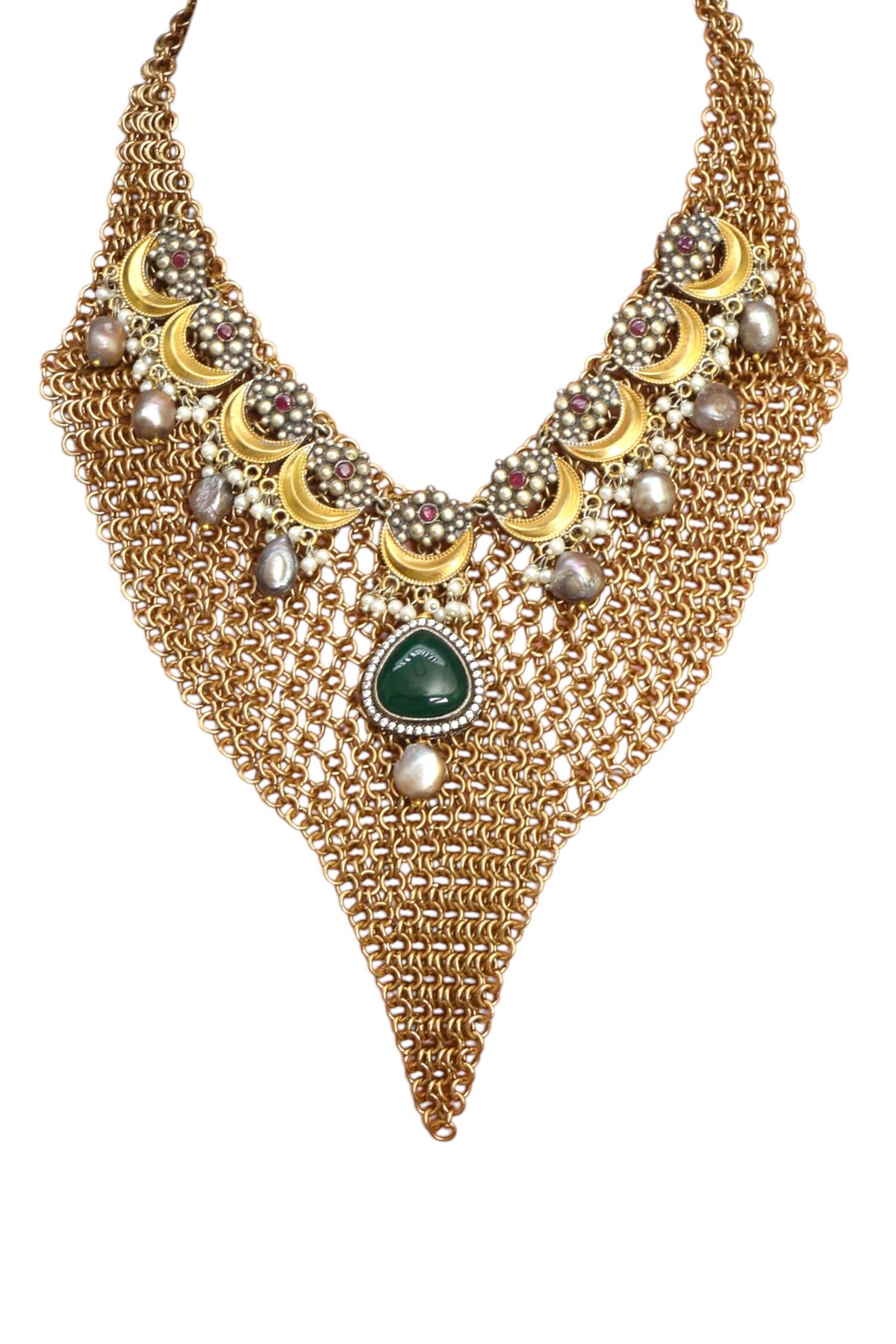 Gold Finish Jade Necklace 
