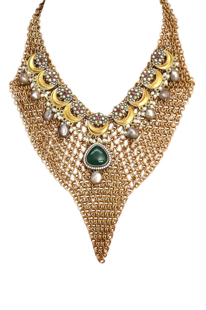 Gold Finish Jade Necklace 