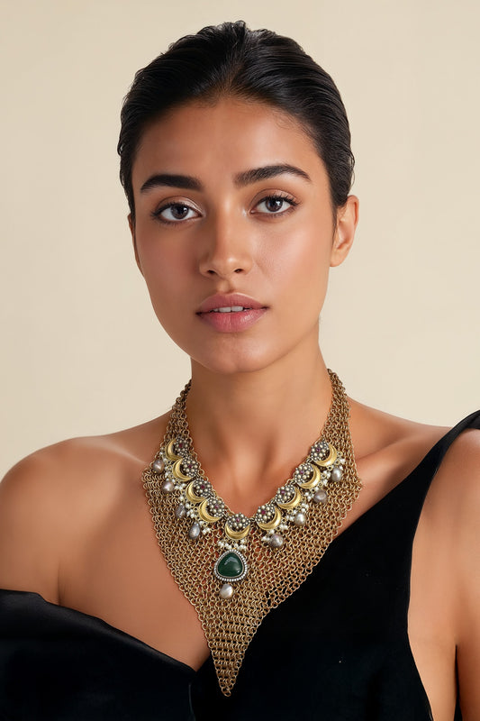 Gold Finish Jade Necklace 