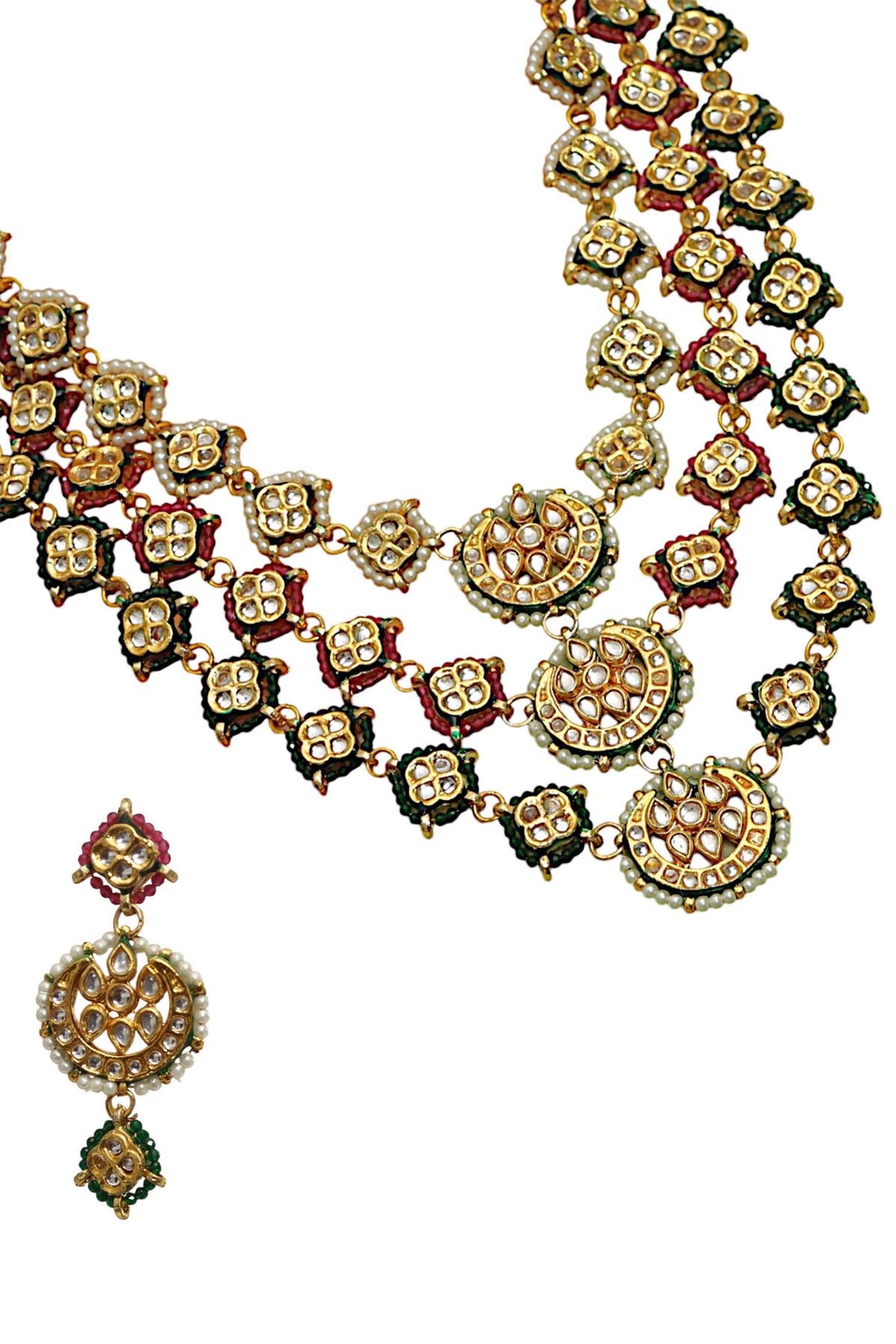 Gold Finish Kundan Polki Necklace Set 