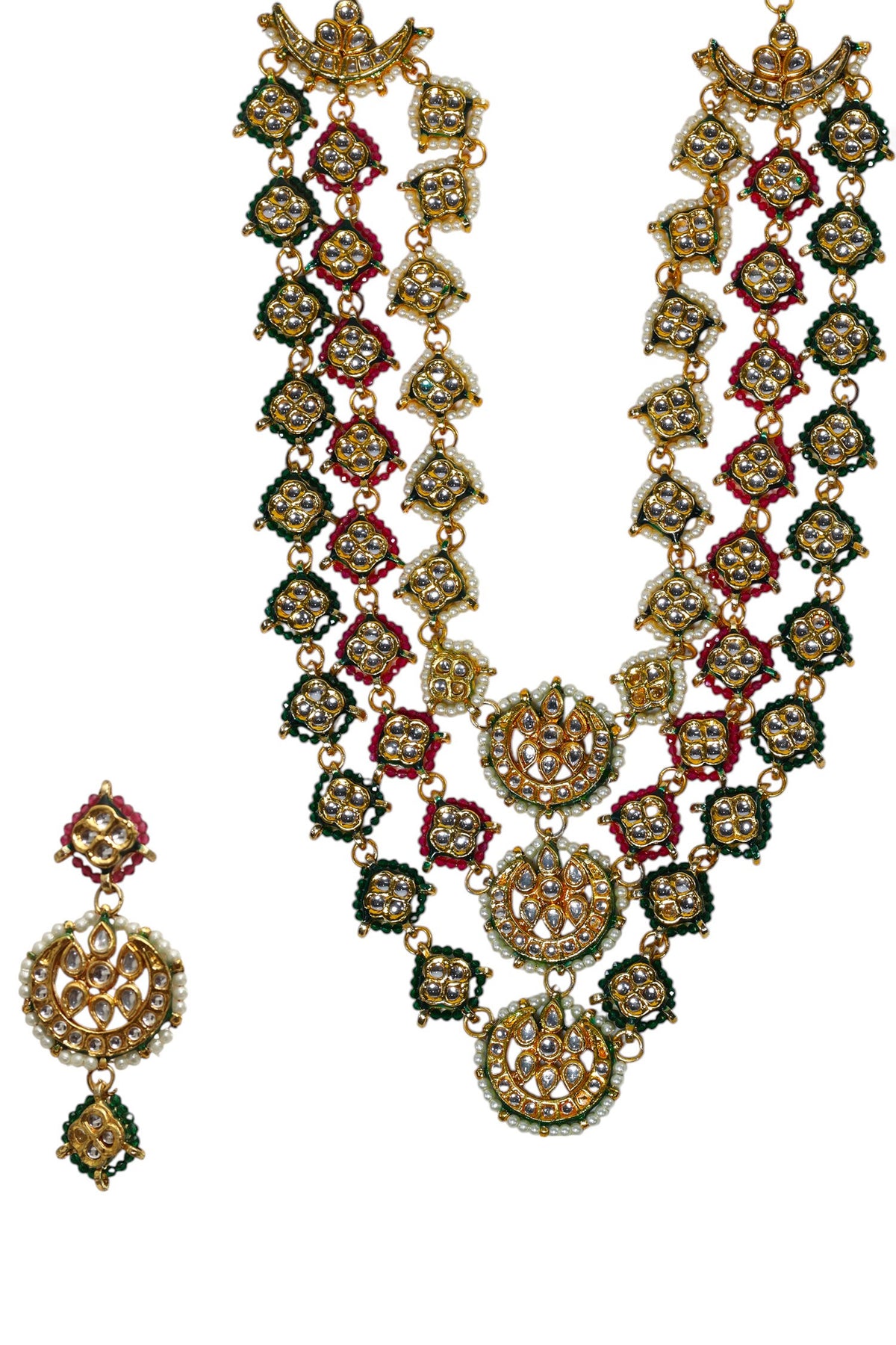 Gold Finish Kundan Polki Necklace Set 
