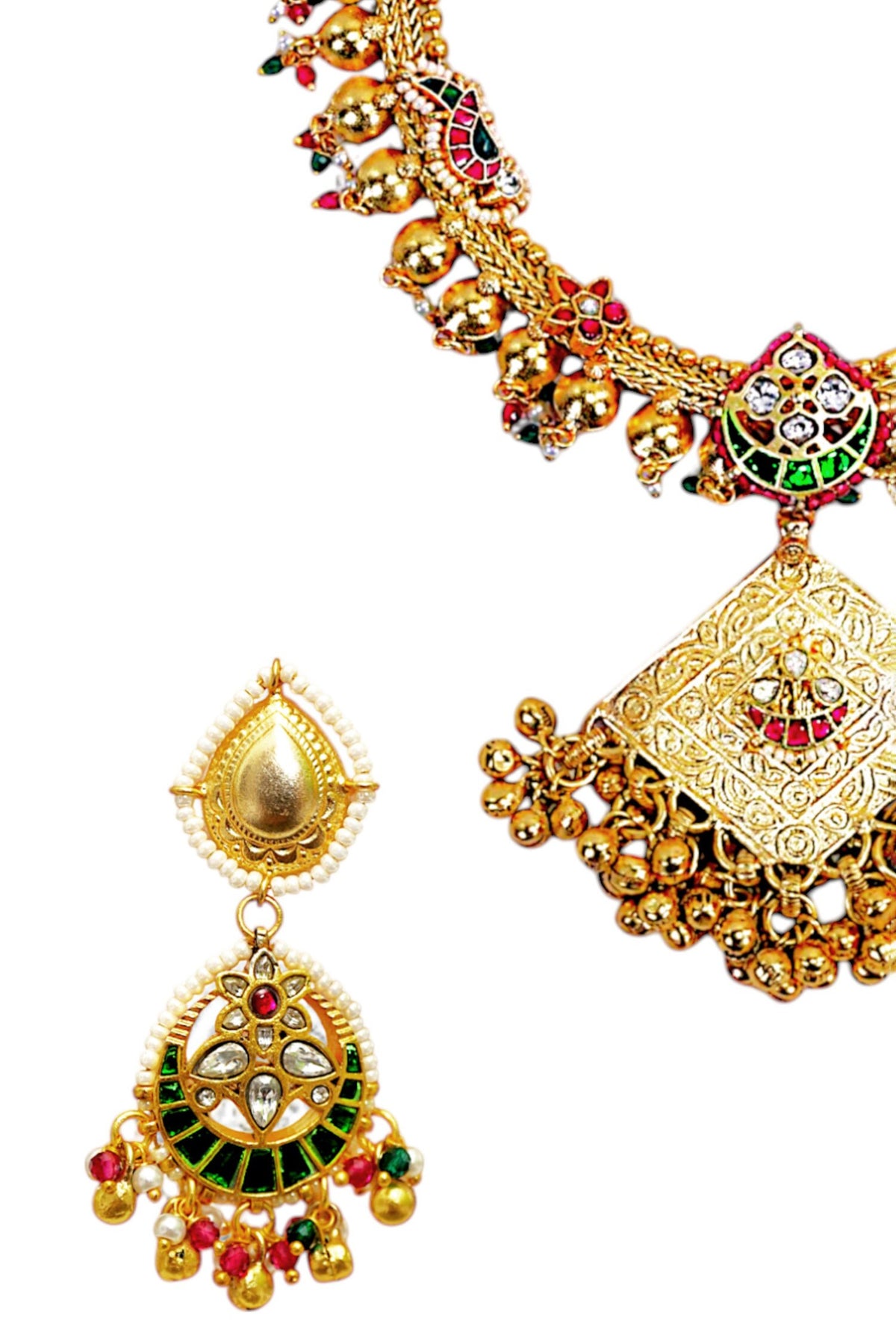 Gold Finish Imitation Kundan Necklace Set 