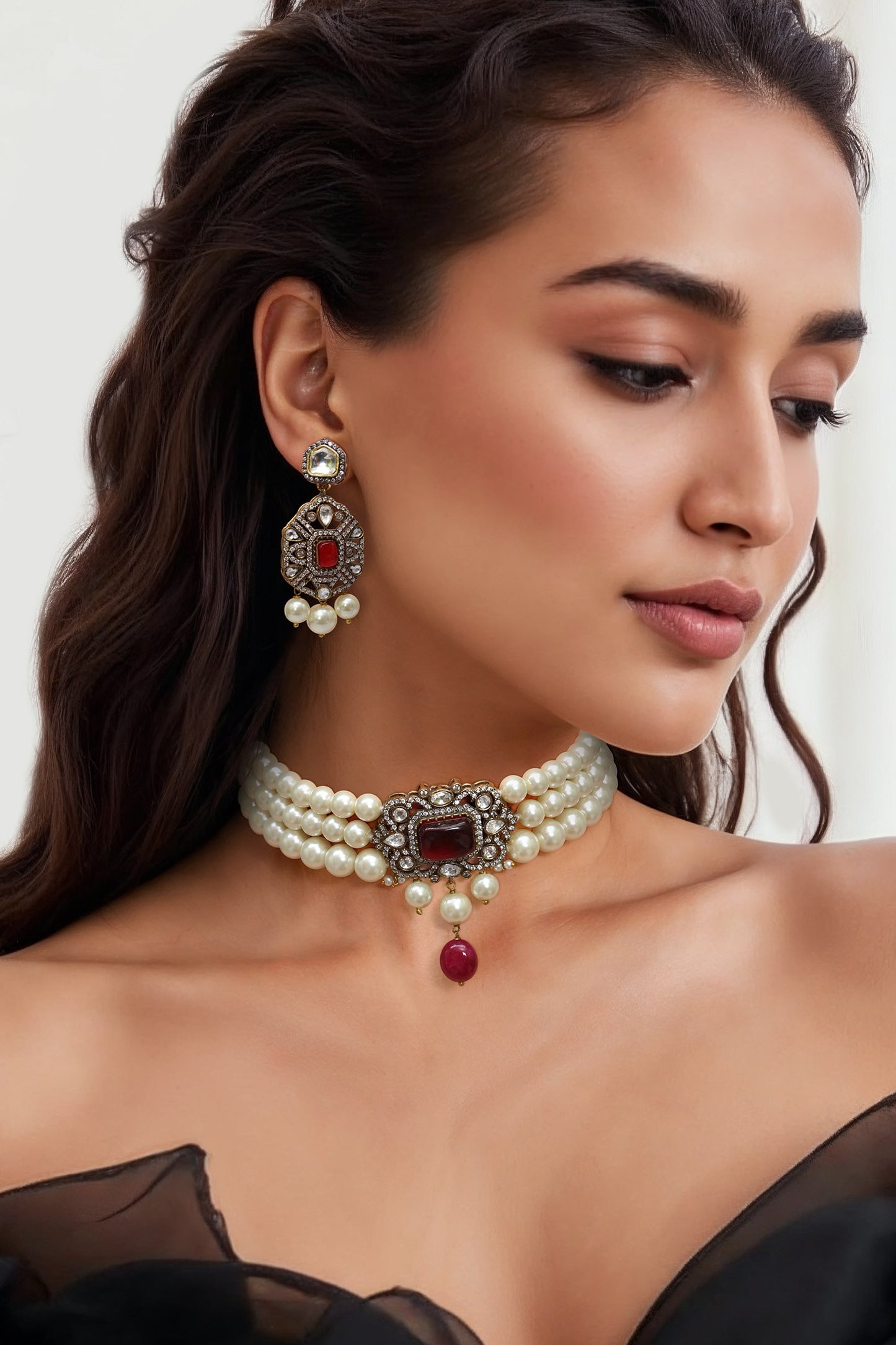 Ruby Pink Kundan Polki Necklace Set 