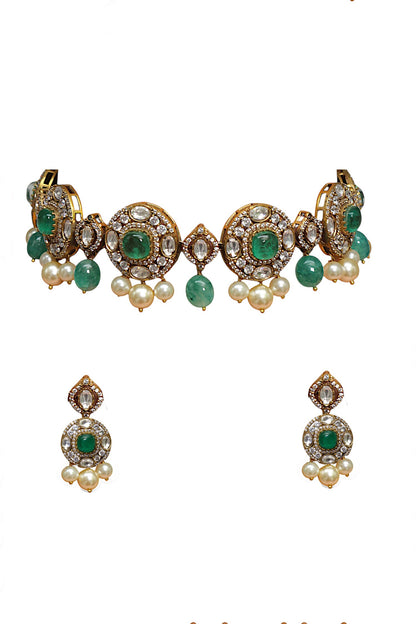 Gold Finish Kundan Necklace Set 