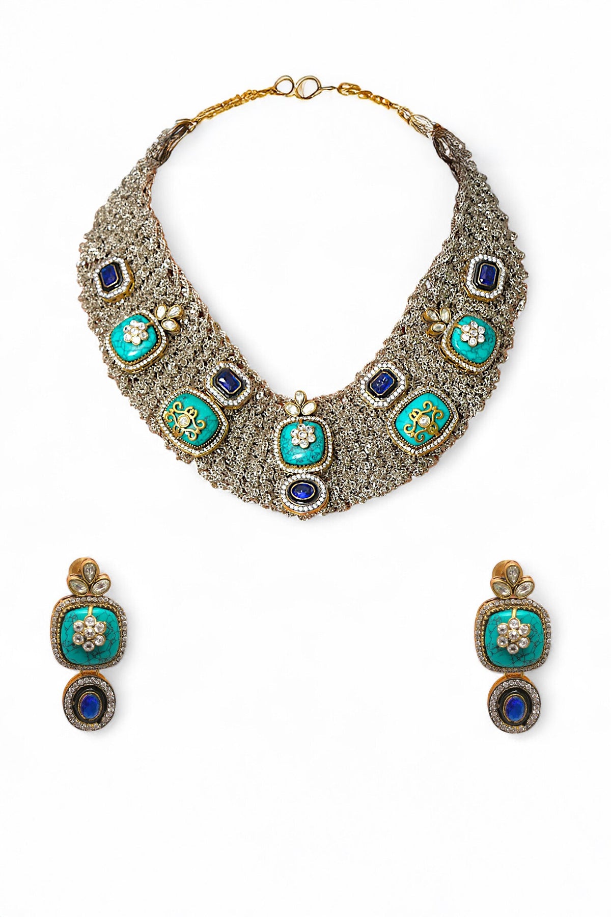 Antique Finish Turquoise Blue Necklace Set 
