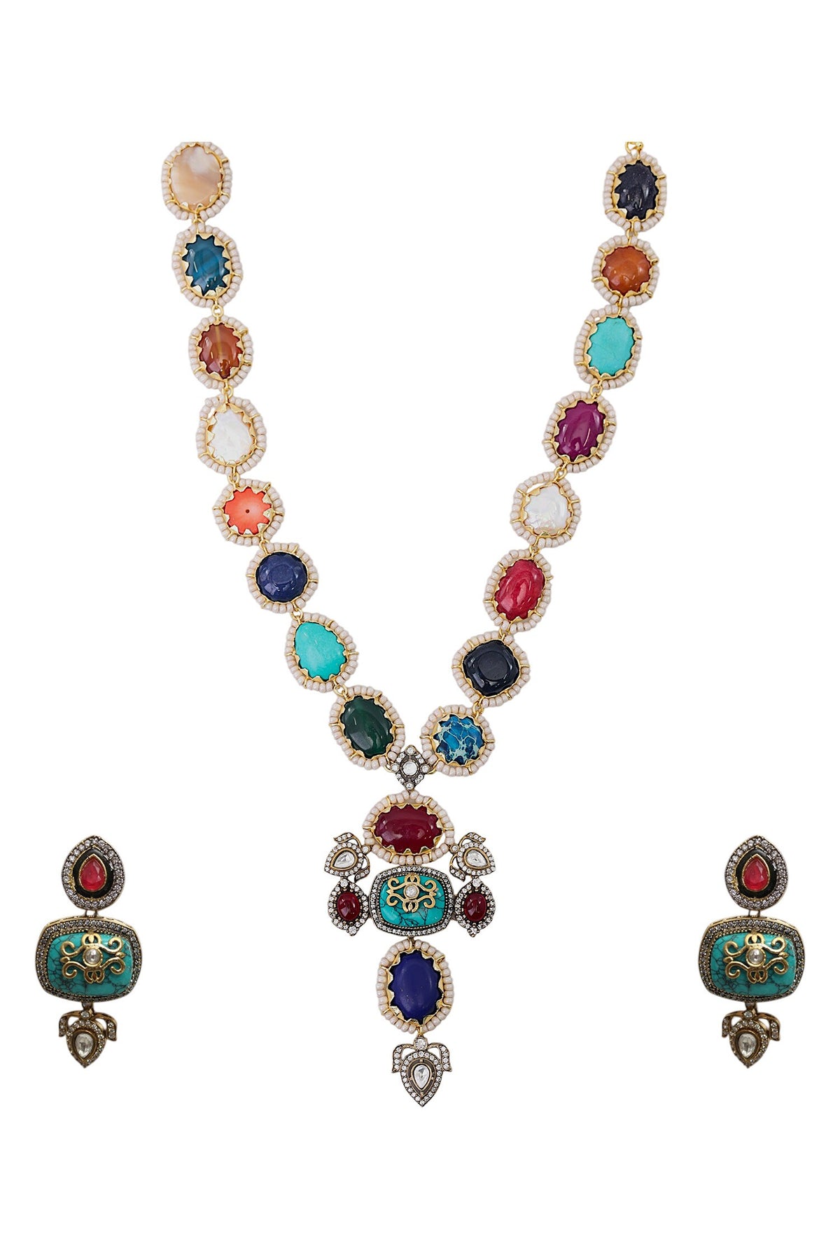 Multi Color Kundan Polki Necklace Set 
