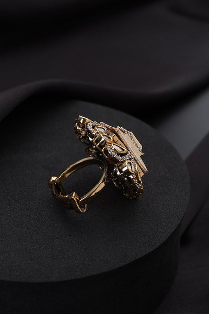 Pink Meena Polki Adjustable Ring 