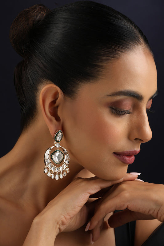 Rose Gold Polki Chandbali Earrings 