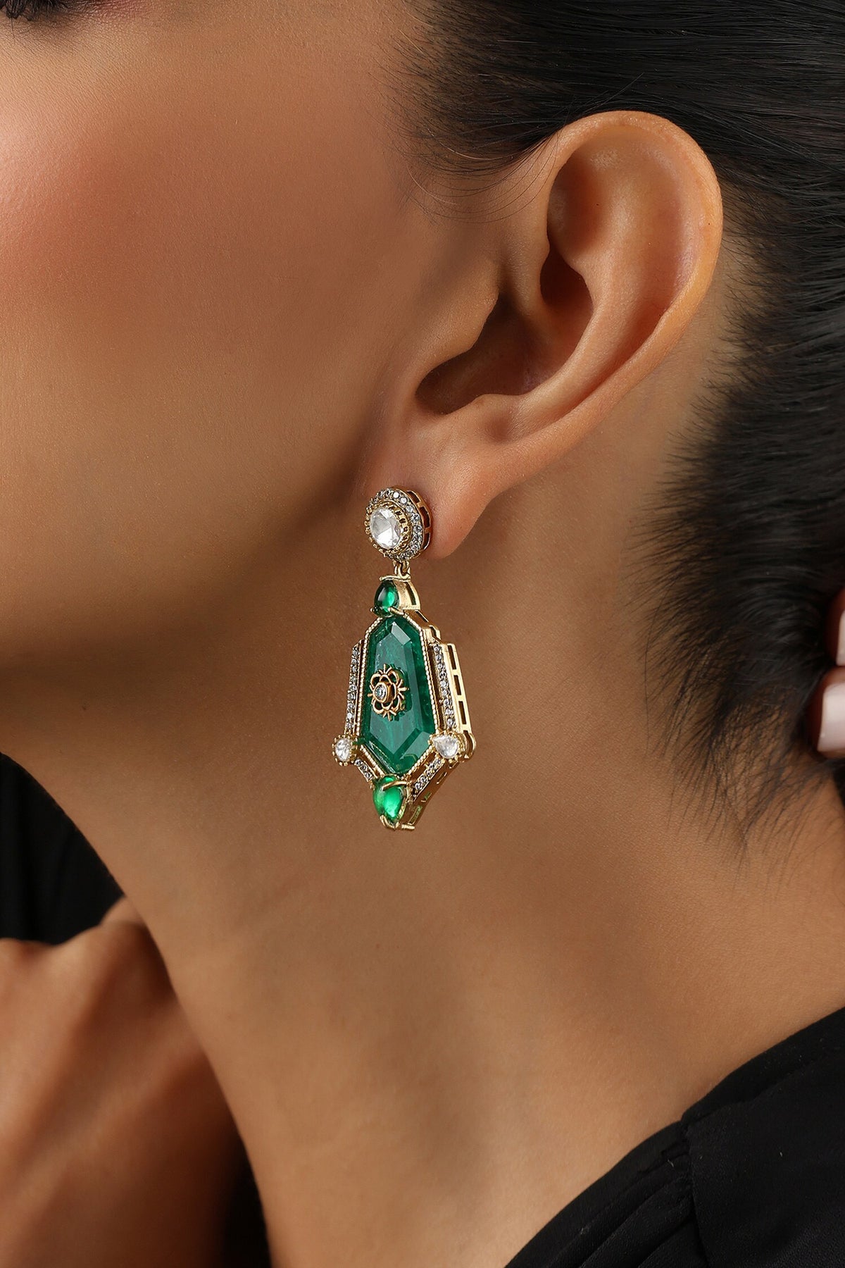 Green Polki Dangler Earrings 