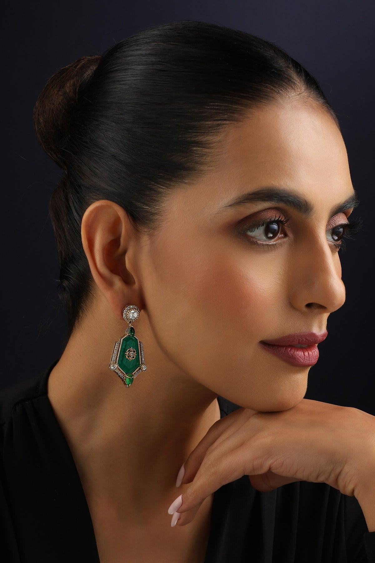 Green Polki Dangler Earrings 