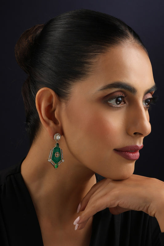 Green Polki Dangler Earrings 
