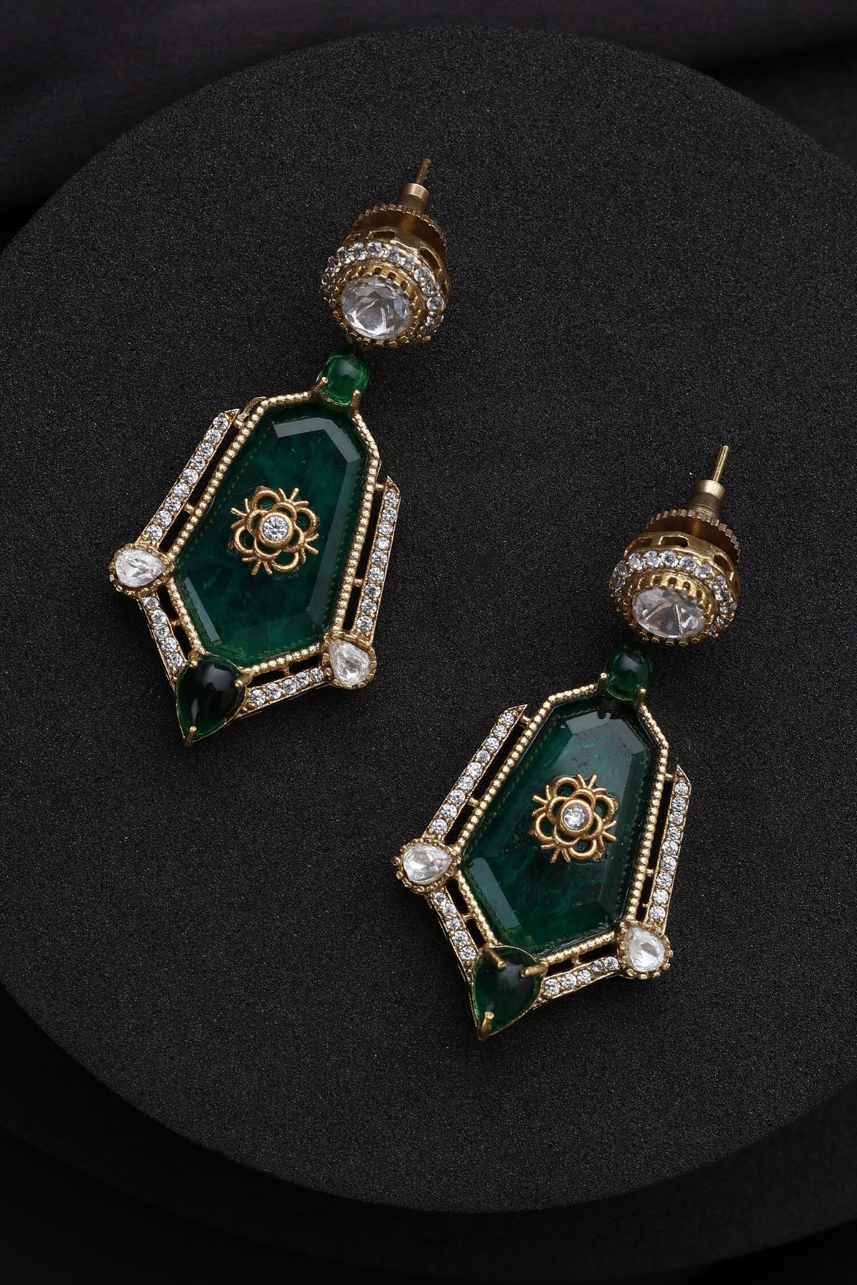 Green Polki Dangler Earrings 