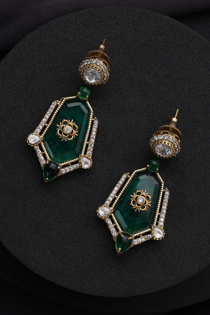 Green Polki Dangler Earrings 