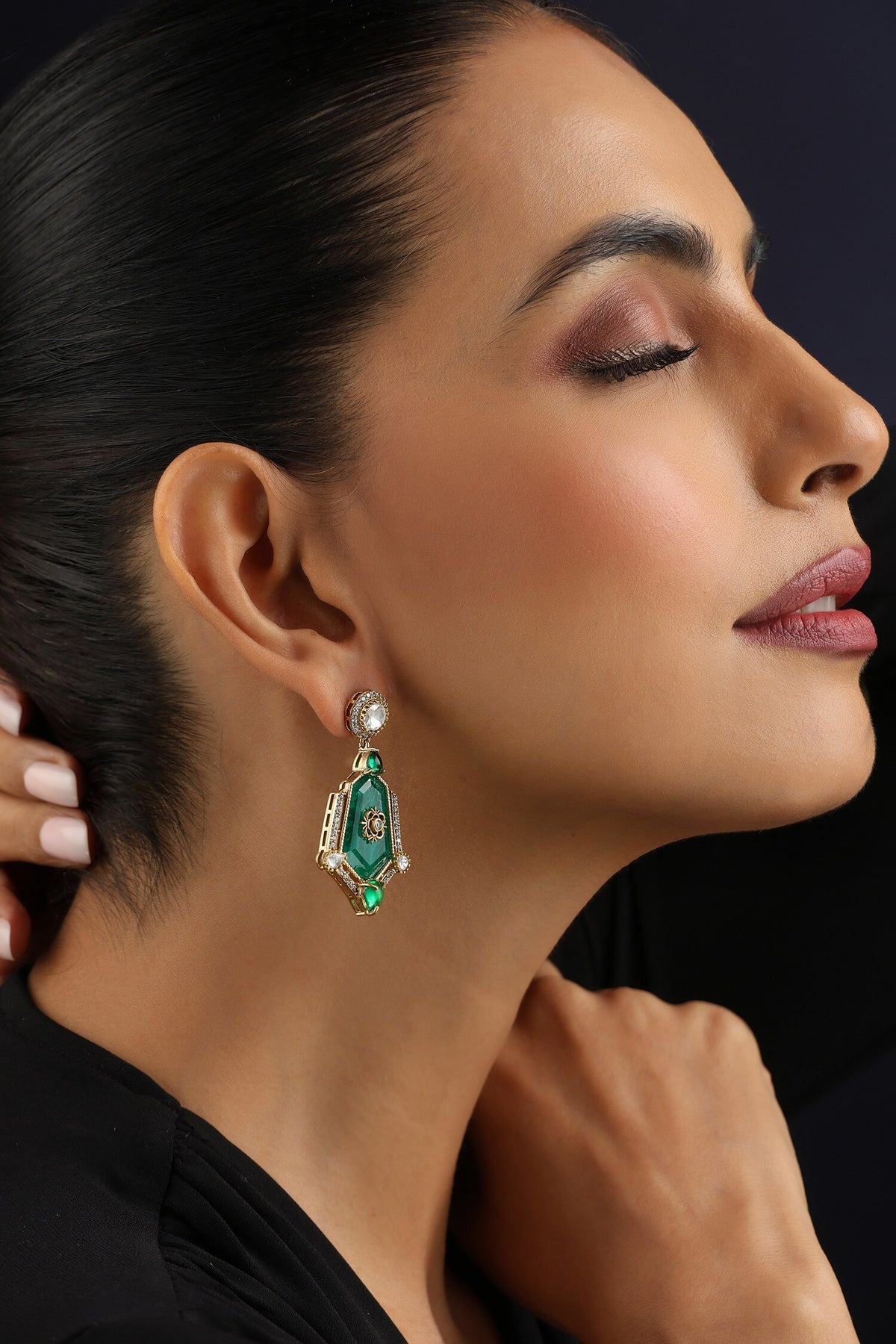 Green Polki Dangler Earrings 