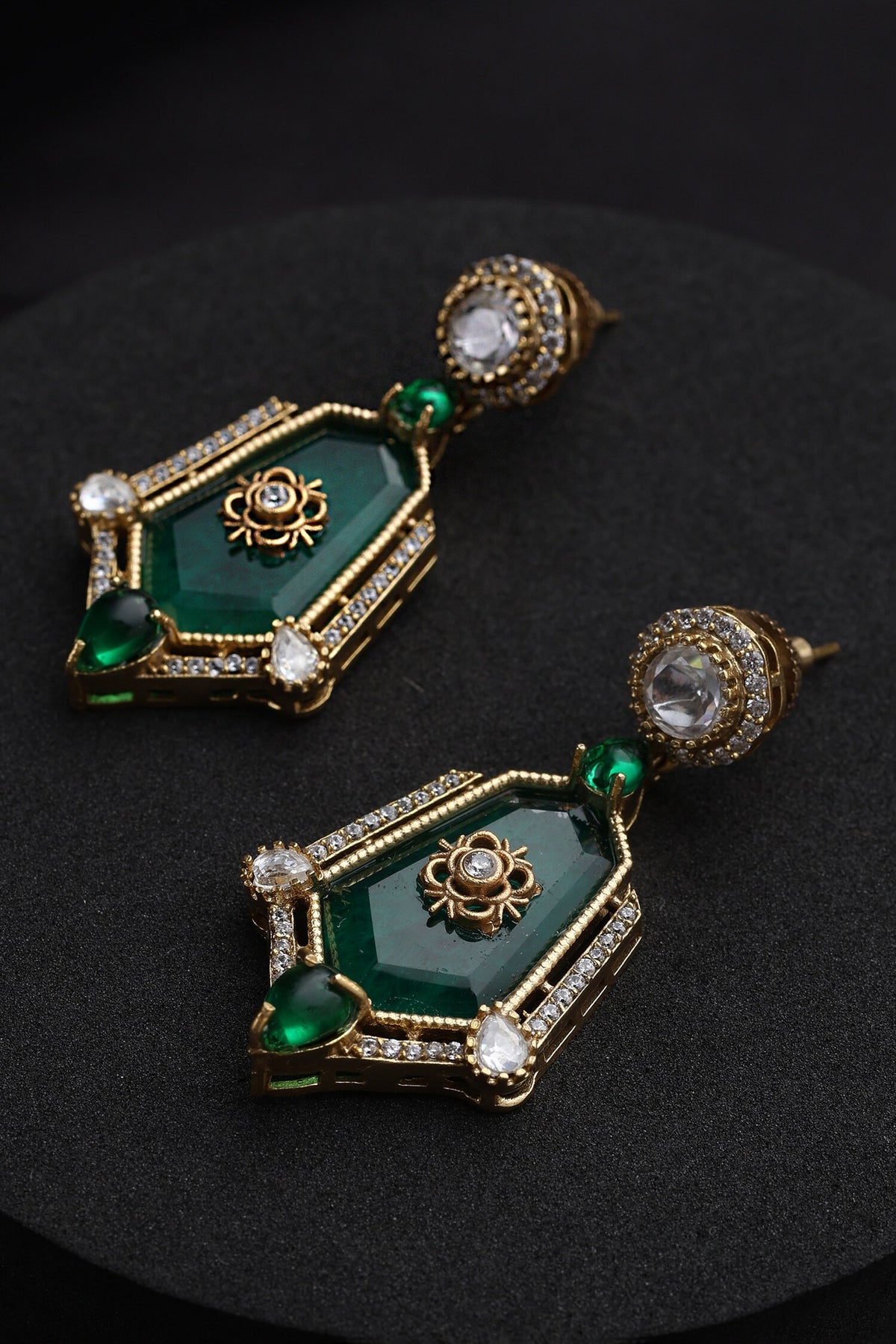 Green Polki Dangler Earrings 